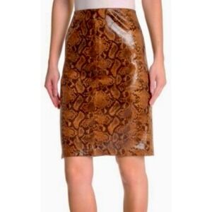 Blank NYC Faux Leather Snake Print A-Line‎ Mini Skirt Size 24 Rust Brown NWT